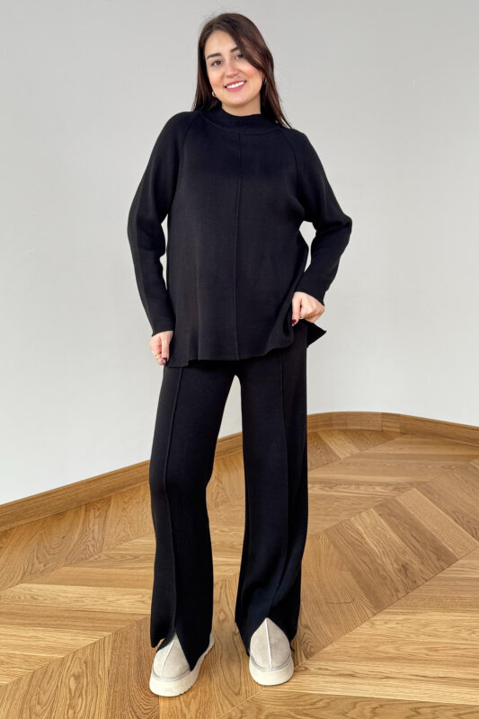 TKM-13359 Siyah Yarım Balıkçı Çelik Örme Triko Takım - 6