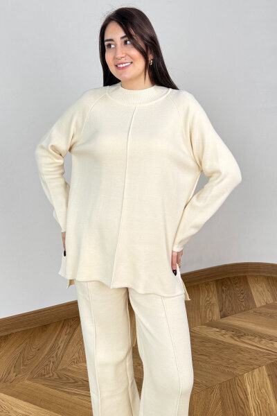 TKM-13359 Bej Yarım Balıkçı Çelik Örme Triko Takım - Cappmoda (1)