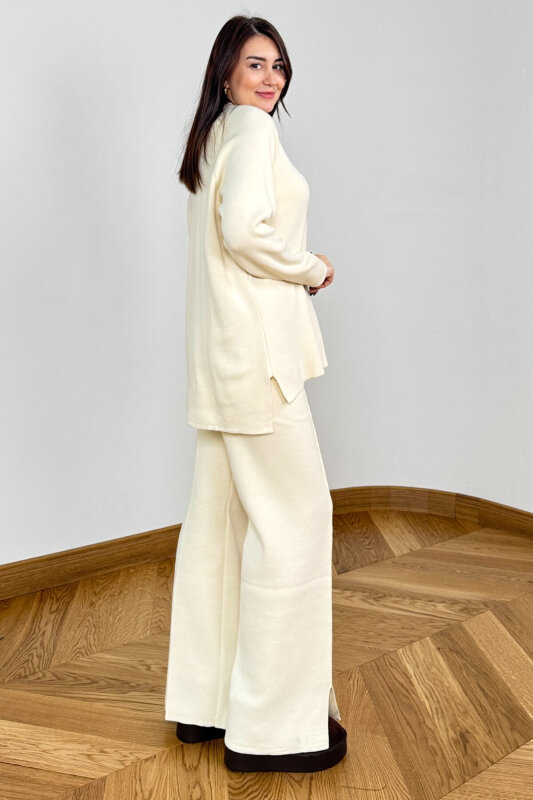 TKM-13359 Bej Yarım Balıkçı Çelik Örme Triko Takım - 5