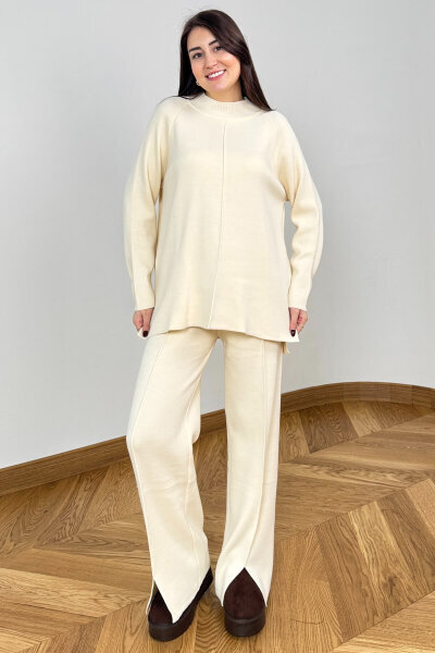 TKM-13359 Bej Yarım Balıkçı Çelik Örme Triko Takım - 3