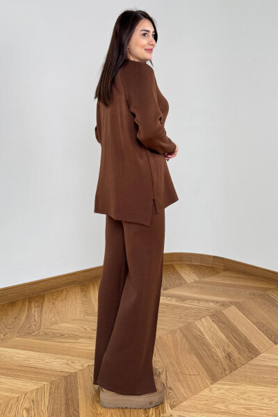 TKM-13359 Kahverengi Yarım Balıkçı Çelik Örme Triko Takım - 3