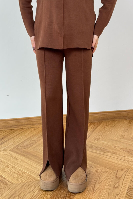 TKM-13359 Kahverengi Yarım Balıkçı Çelik Örme Triko Takım - 4