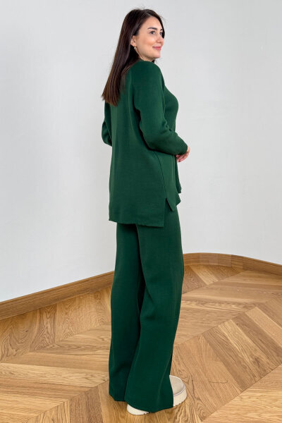 TKM-13359 Zümrüt Yeşili Yarım Balıkçı Çelik Örme Triko Takım - 3