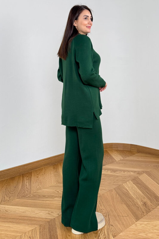 TKM-13359 Zümrüt Yeşili Yarım Balıkçı Çelik Örme Triko Takım - 3
