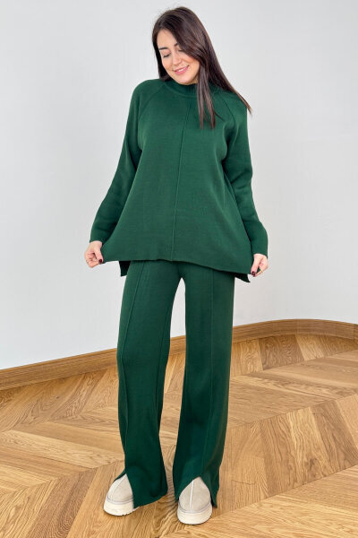 TKM-13359 Zümrüt Yeşili Yarım Balıkçı Çelik Örme Triko Takım - Cappmoda