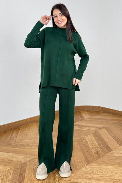 TKM-13359 Zümrüt Yeşili Yarım Balıkçı Çelik Örme Triko Takım - 4