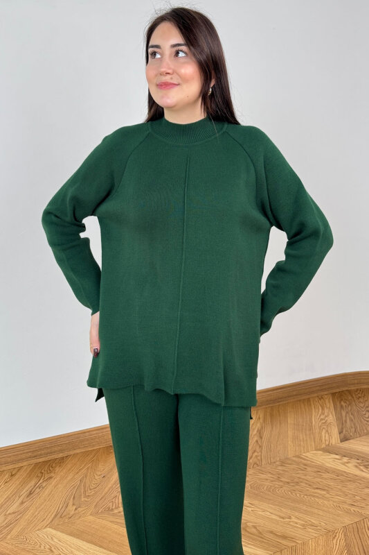 TKM-13359 Zümrüt Yeşili Yarım Balıkçı Çelik Örme Triko Takım - 2