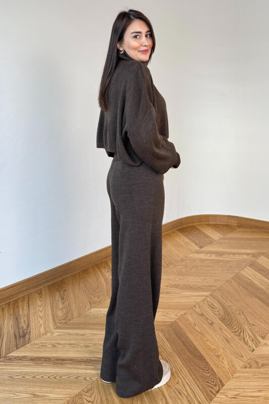 TKM-13361 Acı Kahve Çelik Örme Parmak Geçirmeli Balıkçı Yaka İkili Takım - 4