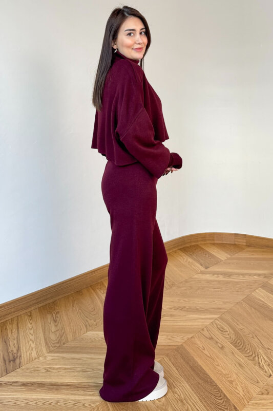 TKM-13361 Bordo Çelik Örme Parmak Geçirmeli Balıkçı Yaka İkili Takım - 4