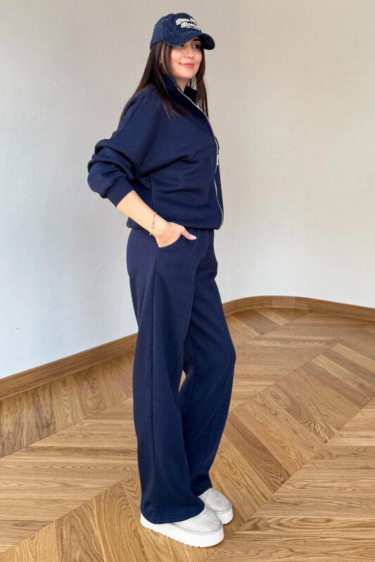 TKM-13363 Lacivert Dik Yaka Üç İplik Şardonlu Oversize Eşofman Takımı - 3