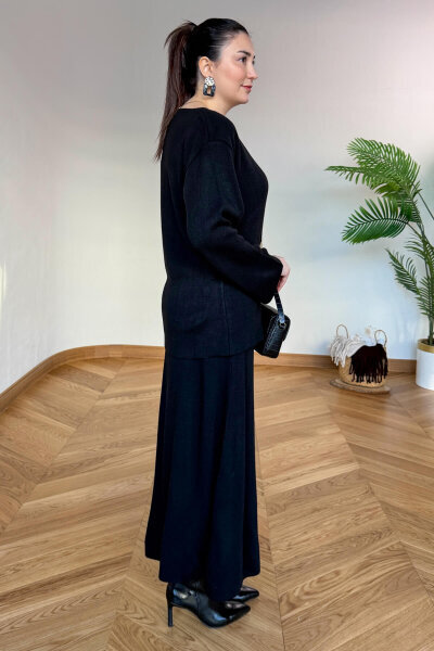 TKM-13364 Siyah Çelik Örme Etek-Hırka İkili Triko Takım - 3