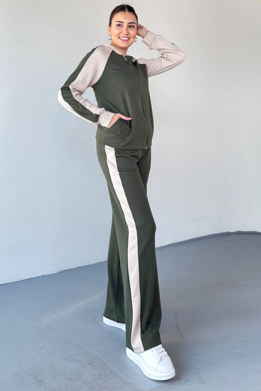 TKM-2303 Haki Modal Kumaş Garnili Fermuarlı Sweat Takım - 3