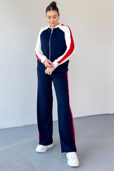 TKM-2303 Lacivert Modal Kumaş Garnili Fermuarlı Sweat Takım - 3