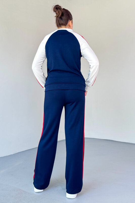 TKM-2303 Lacivert Modal Kumaş Garnili Fermuarlı Sweat Takım - 5