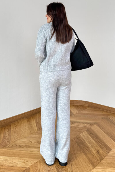 TKM-2528 Gri Örgü Desenli Tiftikli Yumoş Triko Takım - 3