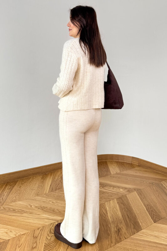 TKM-2528 Krem Örgü Desenli Tiftikli Yumoş Triko Takım - 4