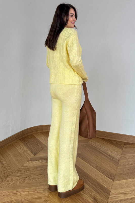 TKM-2528 Sarı Örgü Desenli Tiftikli Yumoş Triko Takım - 4