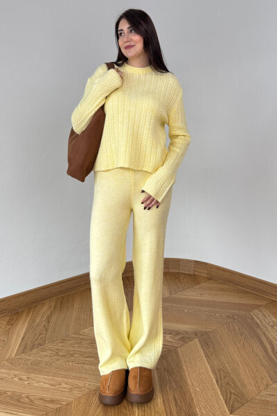 TKM-2528 Sarı Örgü Desenli Tiftikli Yumoş Triko Takım - 5