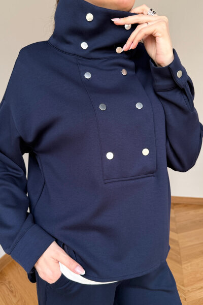 TKM-36704 Lacivert Çıtçıtlı Tasarım Yaka İthal Modal Kumaş İkili Takım - 7