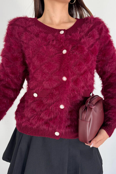 TRK-1905 Bordo Soft Touch Düğmeli Triko Hırka - 2