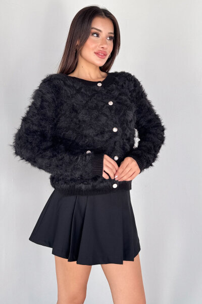 TRK-1905 Siyah Soft Touch Düğmeli Triko Hırka - 5