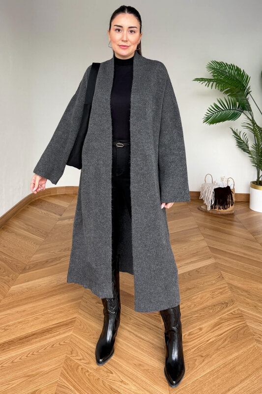 TRK-2000 Füme Kalın Dokulu Uzun Triko Hırka - 3