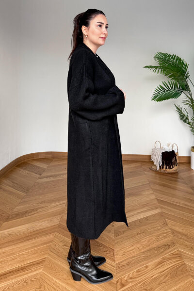 TRK-2000 Siyah Kalın Dokulu Uzun Triko Hırka - Cappmoda (1)