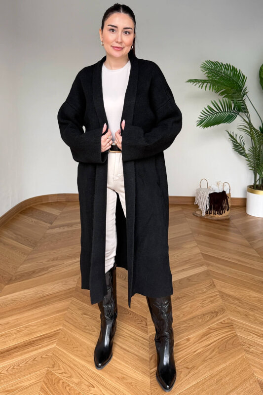 TRK-2000 Siyah Kalın Dokulu Uzun Triko Hırka - 4