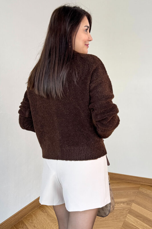 TRK-2084 Acı Kahve Bürümcük Yumoş Buklet Hırka - 4