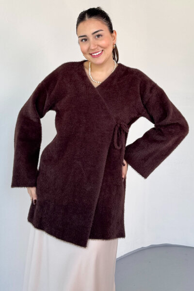 TRK-25031 Acı Kahve Sakallı Dokulu Bağlamalı Premium Salaş Hırka - Cappmoda (1)