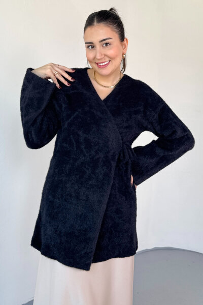 TRK-25031 Siyah Sakallı Dokulu Bağlamalı Premium Salaş Hırka - Cappmoda (1)