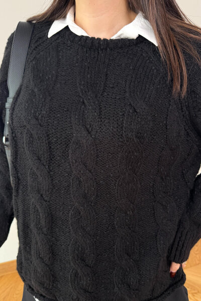 TRK-3867 Siyah Desenli Dokulu Cozy Triko Kazak - 4
