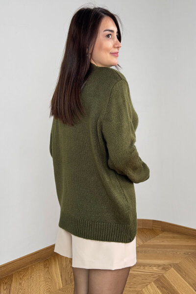 TRK-5323 Haki Fular Detaylı Oversize Salaş Triko Kazak - 3