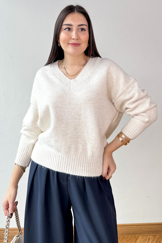 TRK-8989 Bej Oversize V Yaka Kolej Kazak - 6