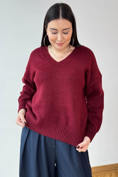TRK-8989 Bordo Oversize V Yaka Kolej Kazak 