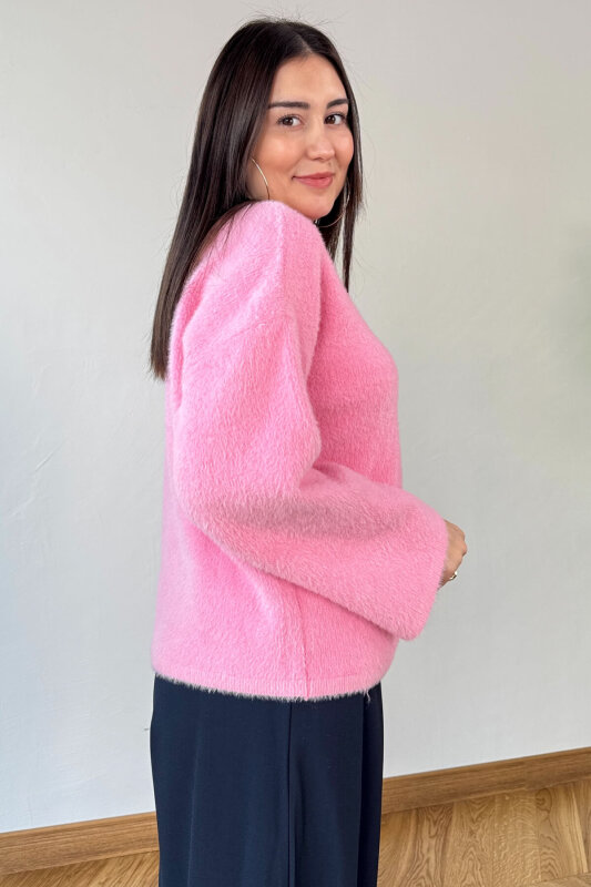 TRK-9050 Pembe Yumuşak Dokulu Oversize Kaşmir Kazak - 3