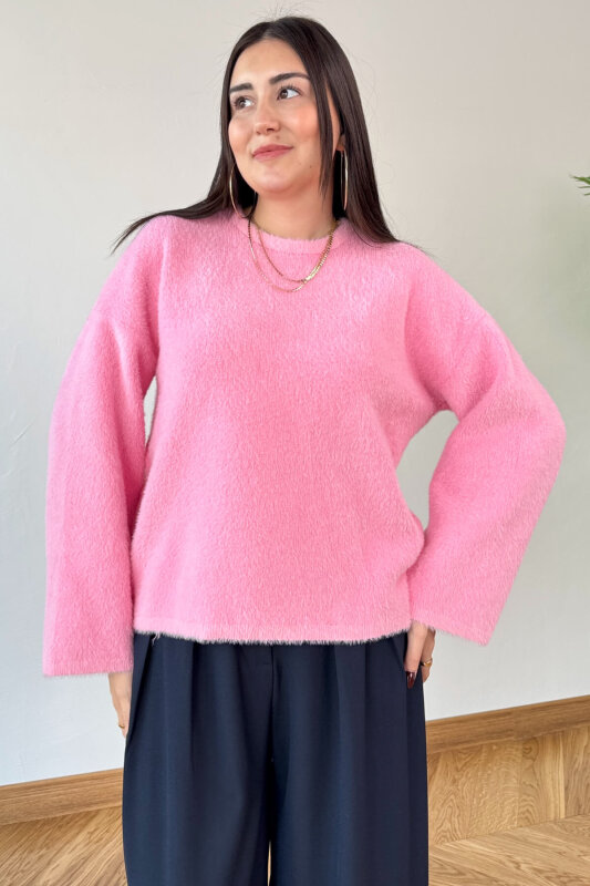 TRK-9050 Pembe Yumuşak Dokulu Oversize Kaşmir Kazak - 4