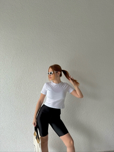 TSR-04267 Beyaz Crop Basic Tişört - Cappmoda